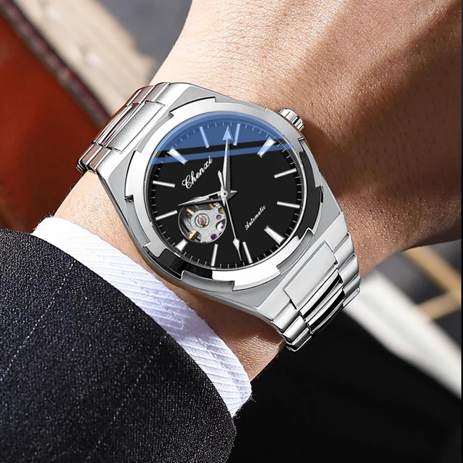 Chenxi Автоматические механические часы для мужчин, полые скелетоны, мужские часы, водонепроницаемые, деловые, relogios masculino