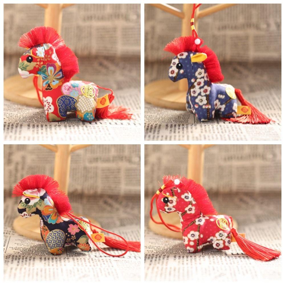 Funny Cute Chinese Zodiac Horse Polyester Horse Year Mascot Keychain Cartoon Blessing Lucky Horse Pendant New Year Gifts