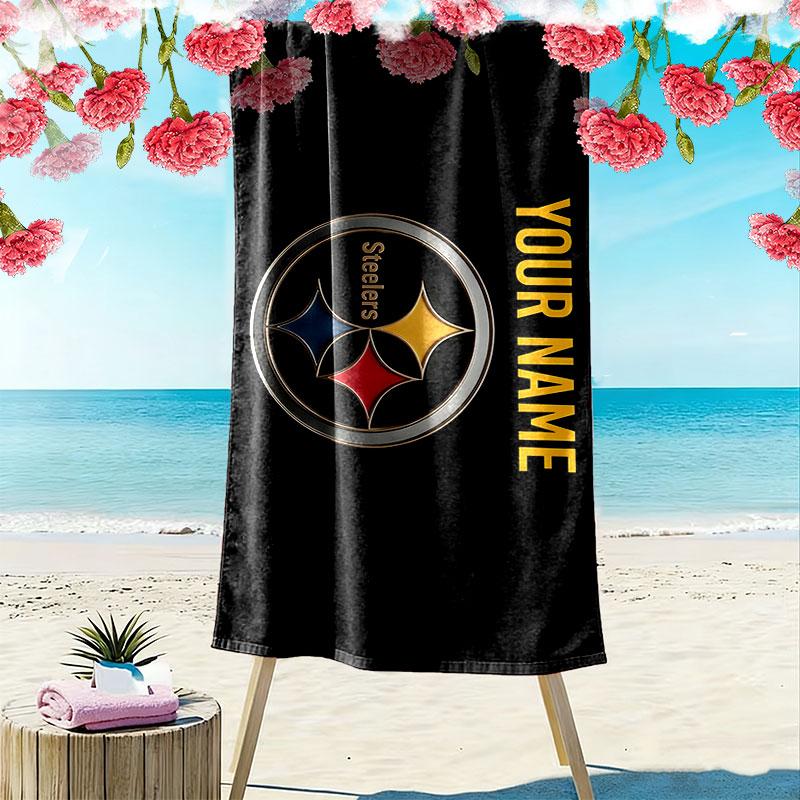 Custom Name,Pittsburgh Steelers Print Beach Towel, Large Soft Quick Dry Towel for Beach Camping Swimming