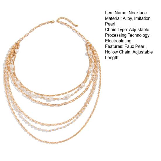 Женское ожерелье, многослойная искусственная жемчужина, декорированная полой цепочкой, регулируемая длина, индивидуальный стиль, клубная вечеринка, шея, ювелирные изделия