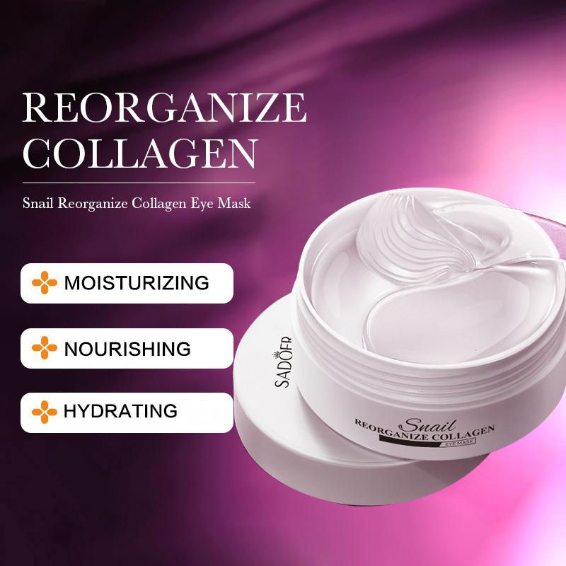 Гипоаллергенная маска для глаз Snail Reorganize Collagen Eye Mask, обогащенная глицерином, увлажняющая для всех типов кожи, 30 пар/флакон