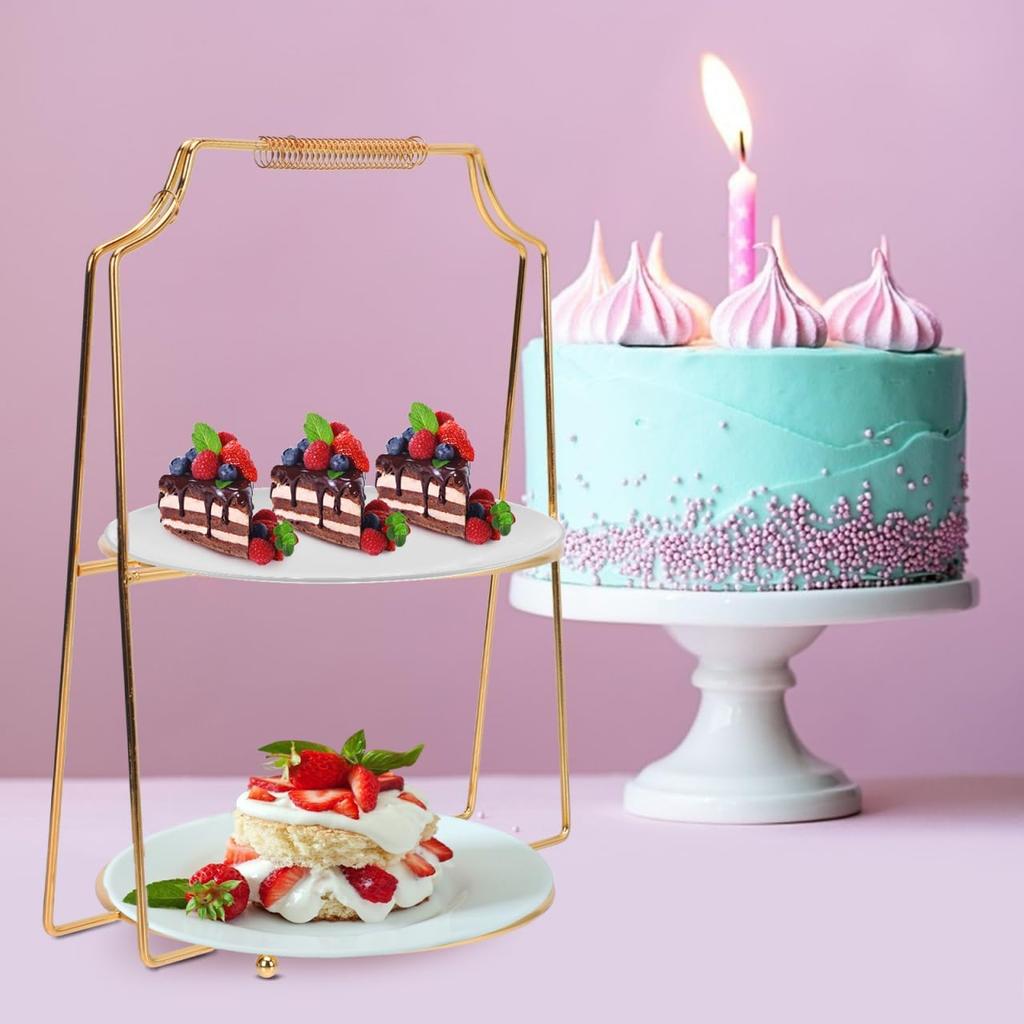 Cabilock Свадебный декор Подставка для тарелок для сервировки еды Двухъярусная подставка-держатель для десертов, кексов, фруктов Круглая тарелка Подставка для демонстрации блюд для дома, магазина, кухни