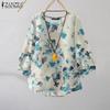 Womens Round Neck 3/4 Sleeve Loose Casual Print Blouse