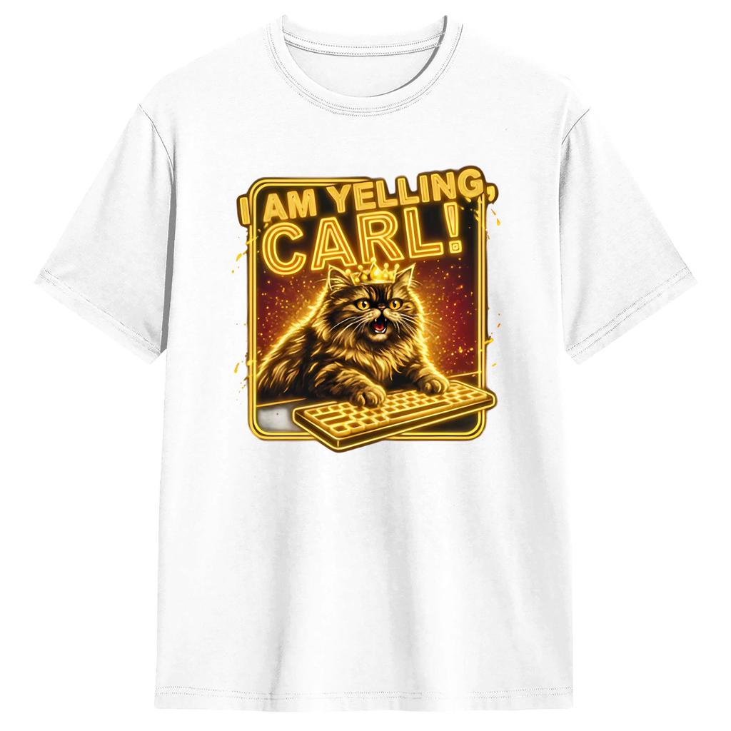 I Am Yelling Carl Donut Cat Meme T Shirt Summer Pure Cotton Tshirts For Unisex Harajuku Casual Tshirt Short Sleeve Awesome Tops