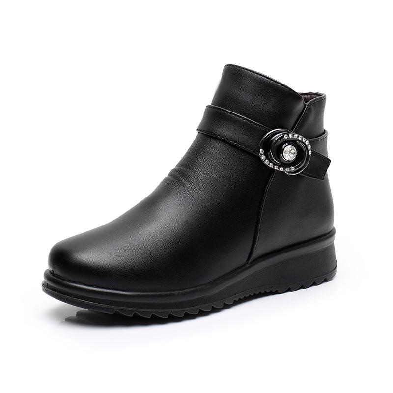 Женские нескользящие короткие ботинки из хлопкового бархата для людей среднего и пожилого возраста - теплая зимняя кожаная обувь для мам и бабушек
