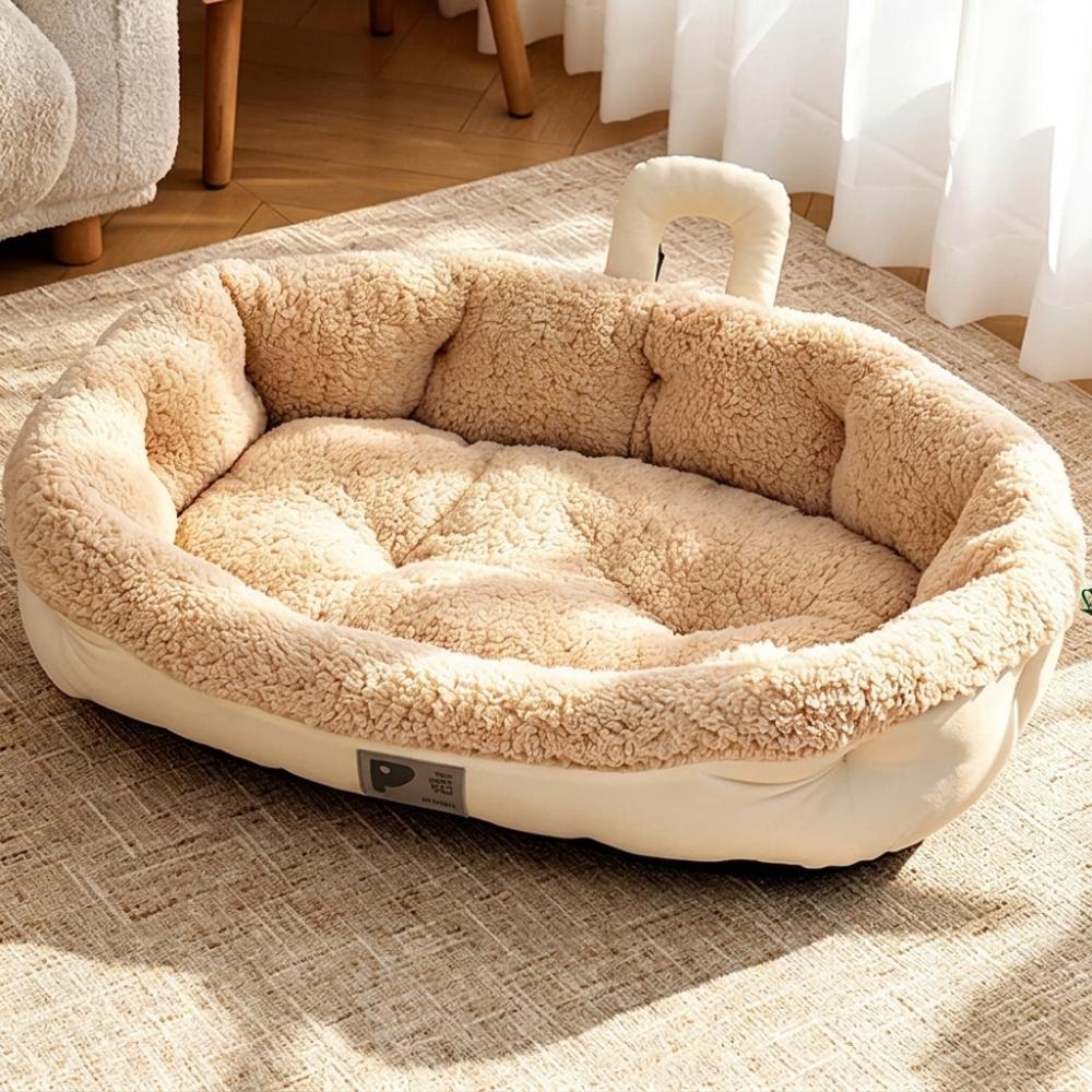 Warm Oval Plush Pet Bed Soft Skin-Friendly Pet Sofa Bed Universal Handle Dog Kennel Winter Season