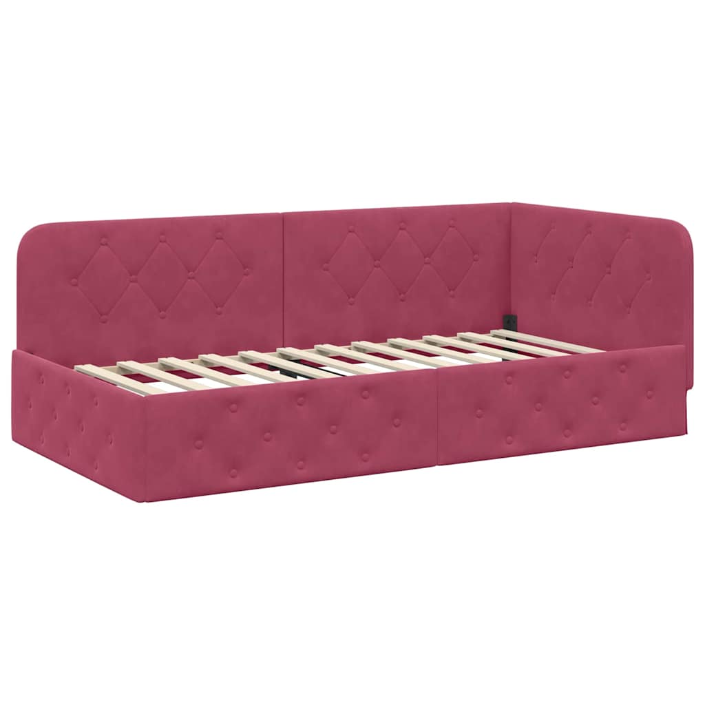 L Shaped Bed Frame Burgundy 100 x 200 cm Velvet