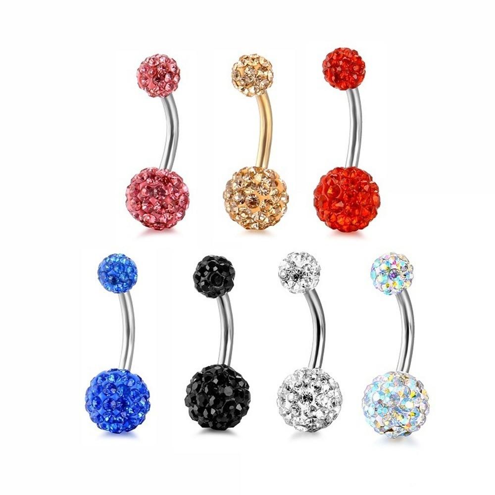 Zircon Crystal Ball Belly Button Rings Stainless Steel Shiny Body Jewelry Gem Navel Piercing Men