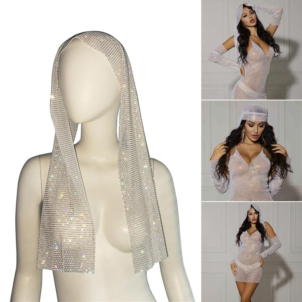 Sparkling Headscarf Neckerchief for Women Bandana Turban Glistening Rhinestones Headband Turbans Neck Tie Scarf