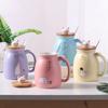 1pc Creative Cute Cartoon Cat Ceramic Mug with Stainless Steel Spoon and Wooden Lid Heat-resistant Breakfast Milk Tea Coffee Cup