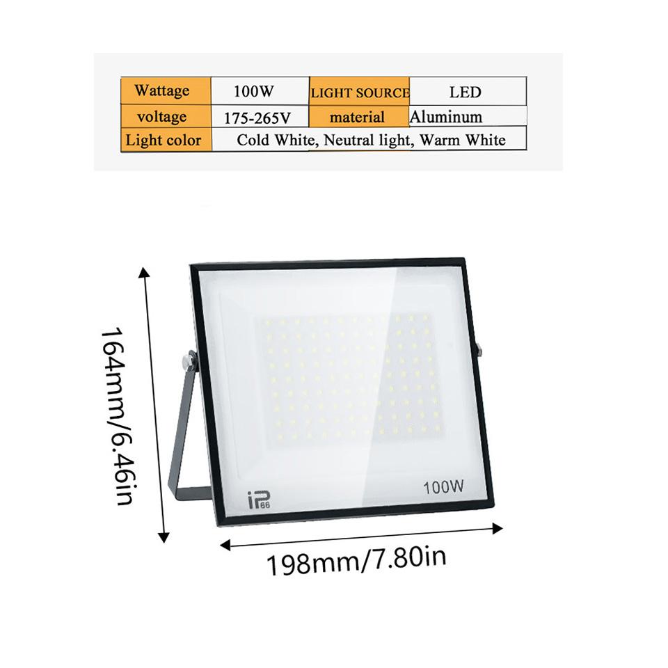 LED Floodlight AC220V 20-300W Outdoor Waterproof IP66 Aluminum Material Suitable For Driveway Corridors Construction Sites Light