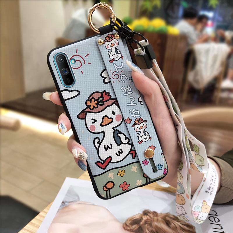 Phone Holder Fashion Design Phone Case For OPPO Realme C3/C3i/Narz N10A Wrist Strap Cute Kickstand Anti-knock Silicone