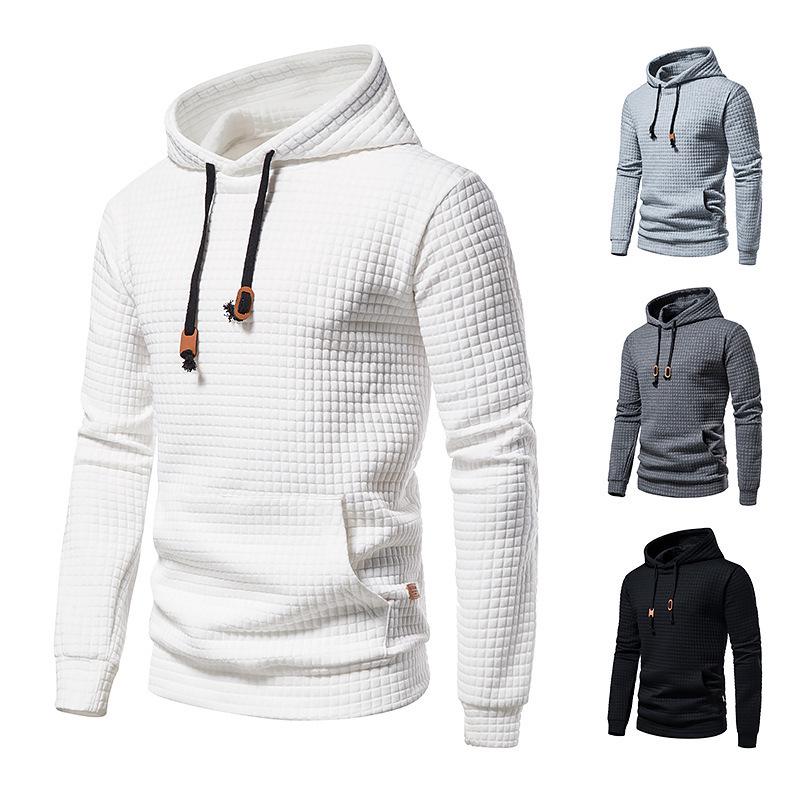 2024 New European Men's Quilted Plaid Cotton Hooded Sweatshirt