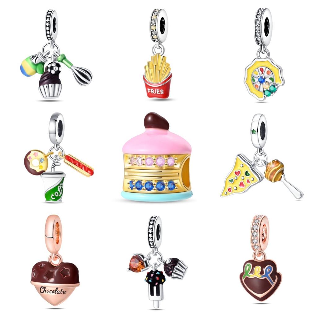 Diy Jewelry Accessories Bracelet White Copper Plated 925 Silver Gourmet Macaron Chips Chocolate Cake Pendant Pendant Beads