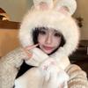 Plush Rabbit Hat and Scarf for Women In One Winter New Cute Warm Scarf Versatile Ear Protection Lei Feng Hat