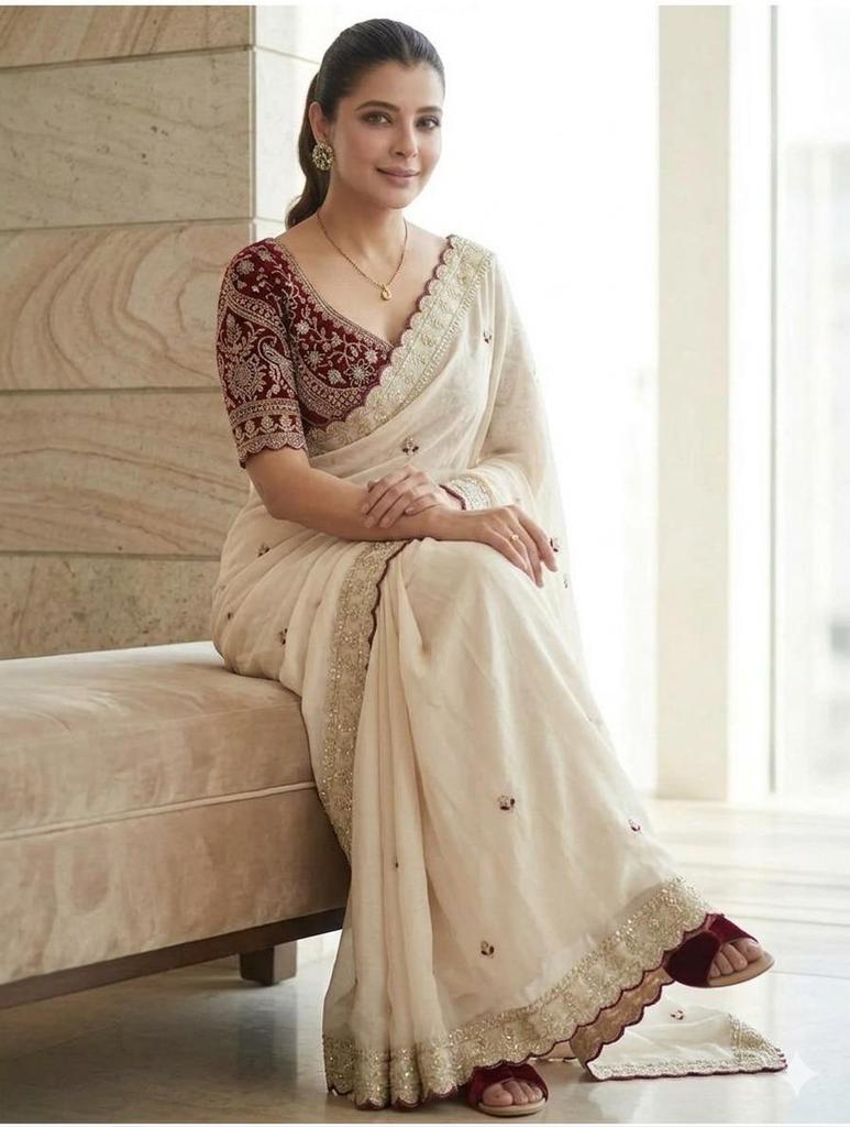 Soft Rangoli Silk Saree for Women | Elegant Sequins Embroidered Saree | Heavy Embroidered Blouse | Wedding, Party & Festive Wear