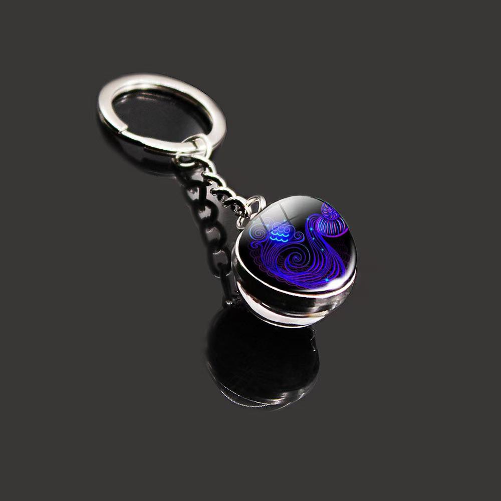 Spherical Luminous Crystal Zodiac Keychain - Virgo & Leo