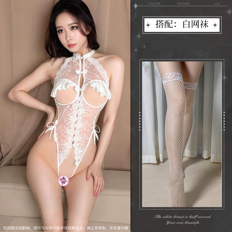 Sex underwear sexy onesie women's lace temptation cheongsam hollow open small chest uniform