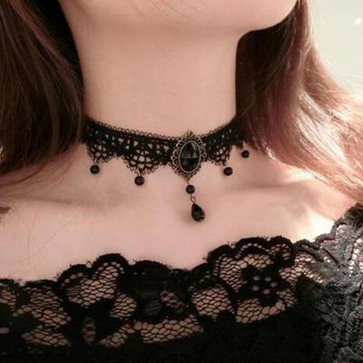 Готическое ожерелье, черное сексуальное кружевное колье из бисера, винтажное ожерелье с кисточками, женское ожерелье в стиле стимпанк на Хэллоуин