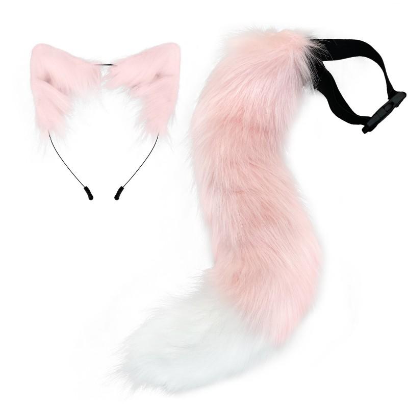 Faux Fur Fox Tail Costume Accessory With Cat Ear Headband Halloween Cosplay Party
