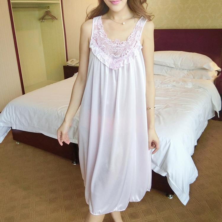 Женские однотонные сексуальные атласные ночные рубашки из ледяного шелка, мешковатые повседневные пижамы без рукавов, длинное платье