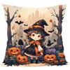 Home Decor Cute Witch And Pumpkins Halloween Pillow Cover Pattern Cushion Cover Suitable For Sofa Bedroom Car Pillow Cover
