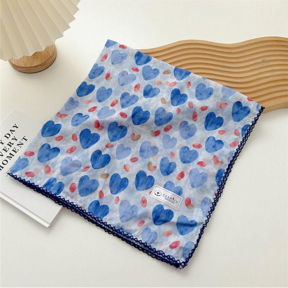 Flower Pattern Hair Scarf Double Sides Head Handkerchief Trendy Silk Scarf Spring Summer Fall