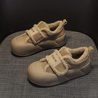 Туфли на платформе 2025 новые бархатные теплые из искусственной овечьей шерсти матовая кожа повседневная мода на липучке женская обувь