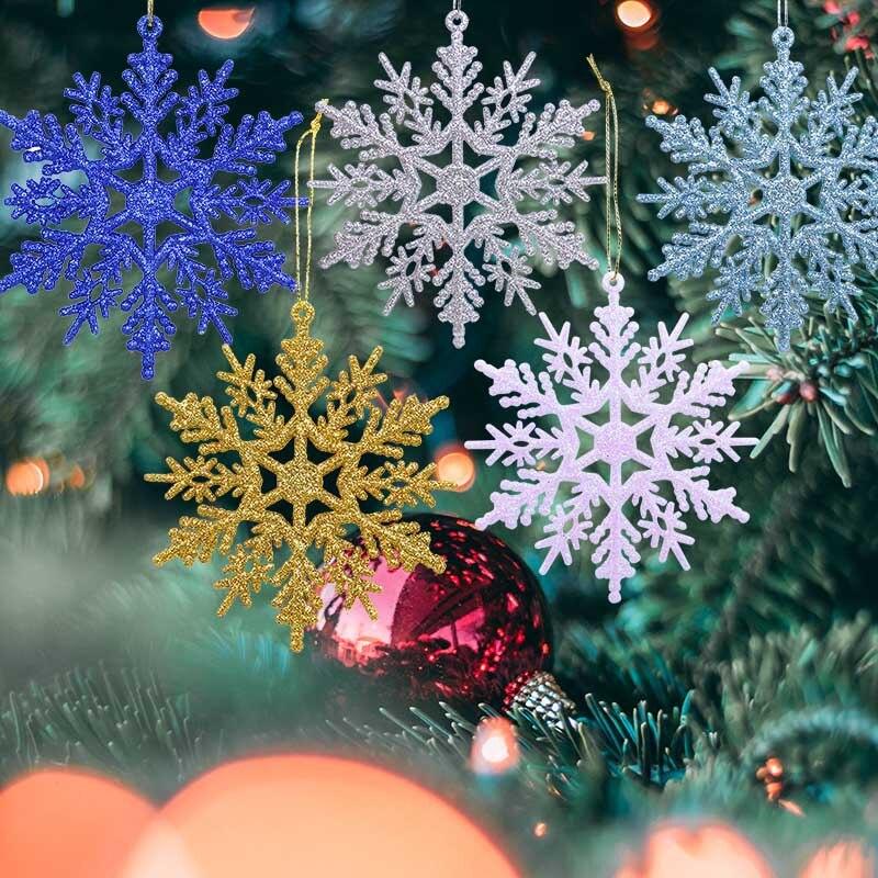 6/12pcs Snowflakes Ornaments Colorful Shining for Christmas Tree