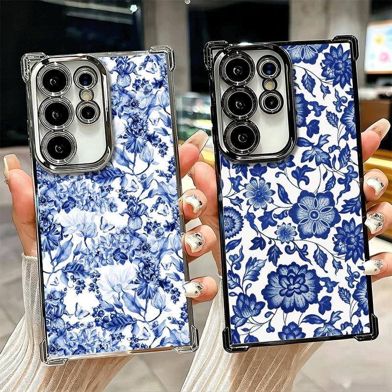 Чехол для телефона с покрытием и узором из сине-белого фарфора для Samsung Galaxy S24 S25 FE S26 Edge S23 Ultra S22 S21 Plus S20 Противоударный