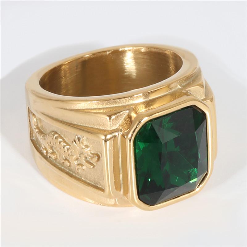 Ювелирное изделие Кольцо с двойным драконом из титановой стали в стиле панк, женское индивидуальное кольцо из нержавеющей стали с гравировкой и инкрустацией из квадратных драгоценных камней в виде дракона