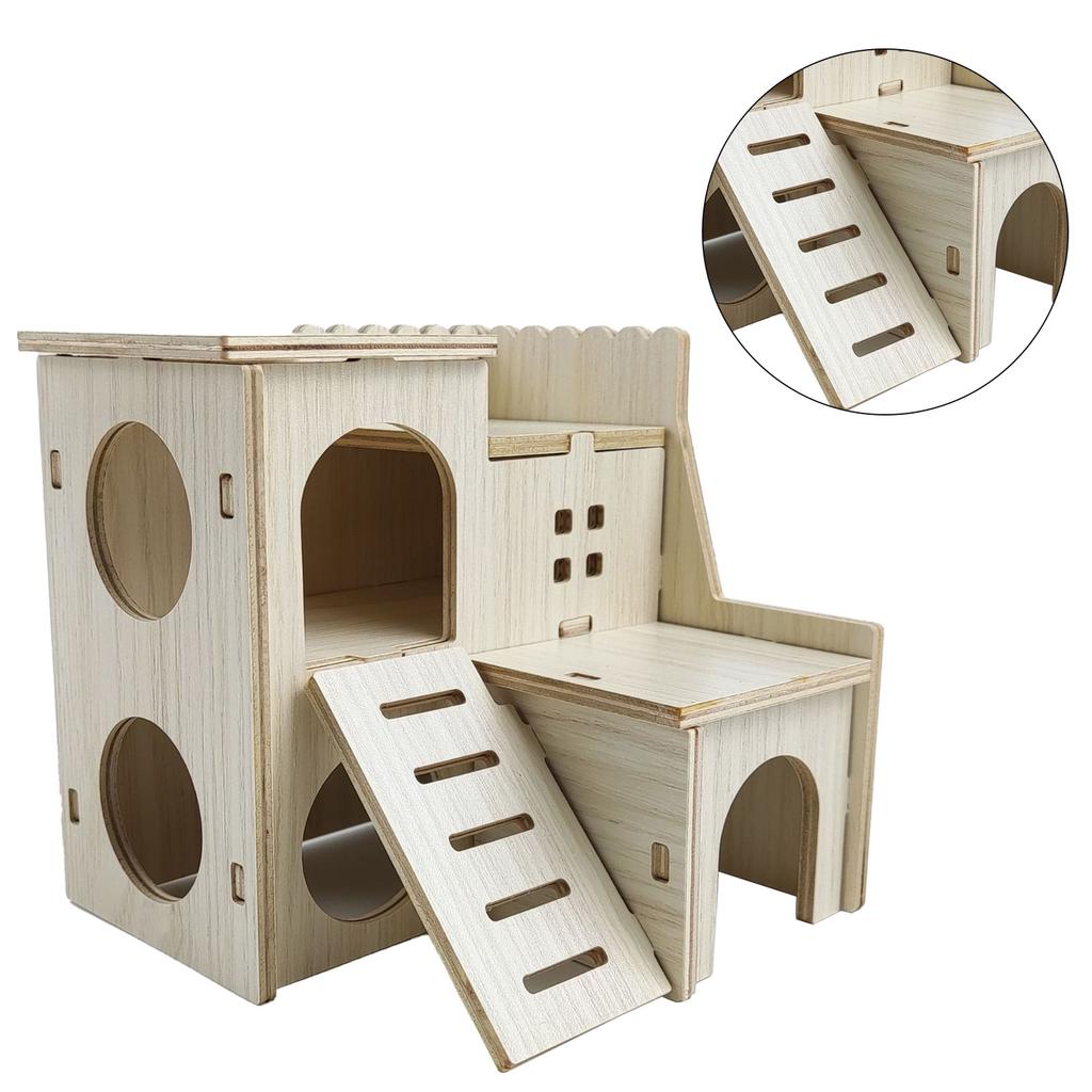 Wooden Hamster House Toy Bite Resistant Hamster Hideout House for Hamster Accessories Skipping Villa, 16x16x5cm