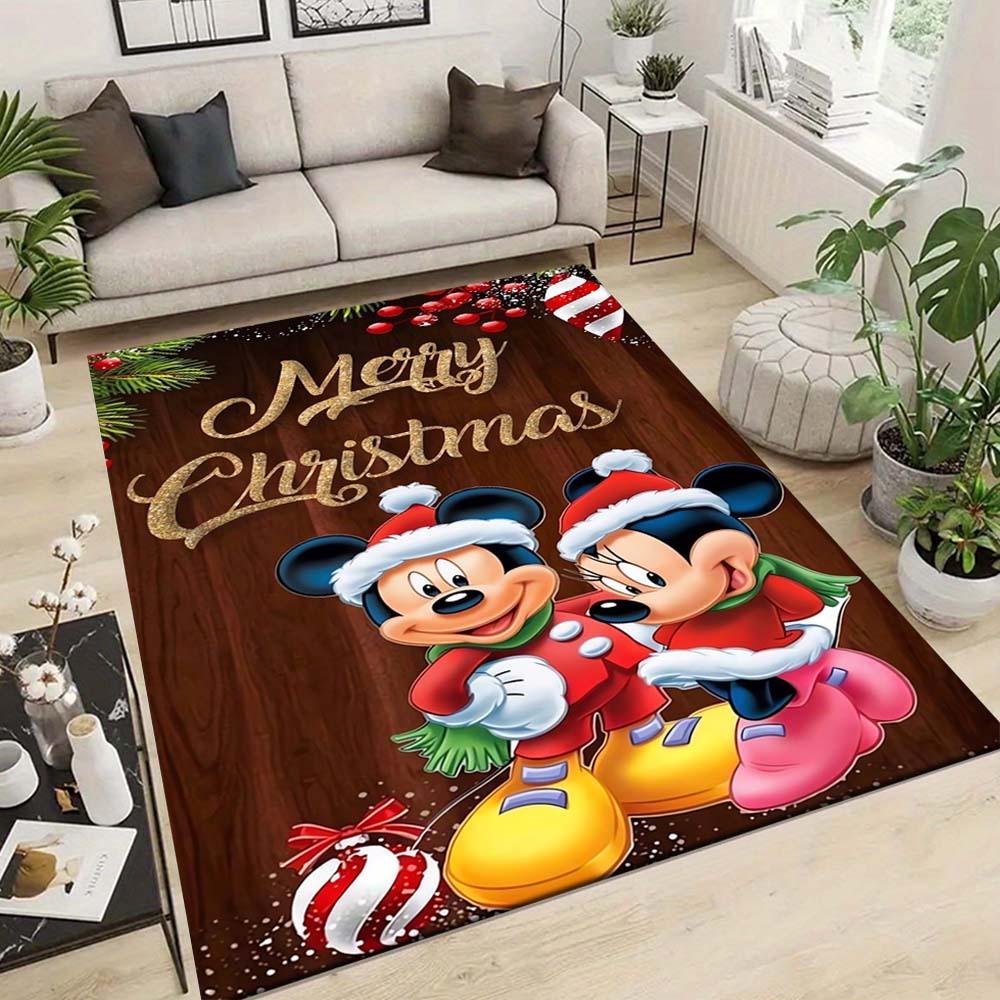 1pc Mickey and Minnie Christmas Rug - Non-Slip, Machine Washable Polyester Carpet for Living Room, Bedroom, Bathroom & Laundry - Comfortable Home Deco