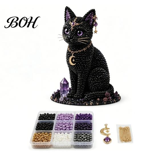Stress-free Craft Kit DIY Beading Material Pack, 3D Mythic Forest Series Complete Beginner with High Acrylic And Glass Beads Gloss Beads, Cat Fox Wolf