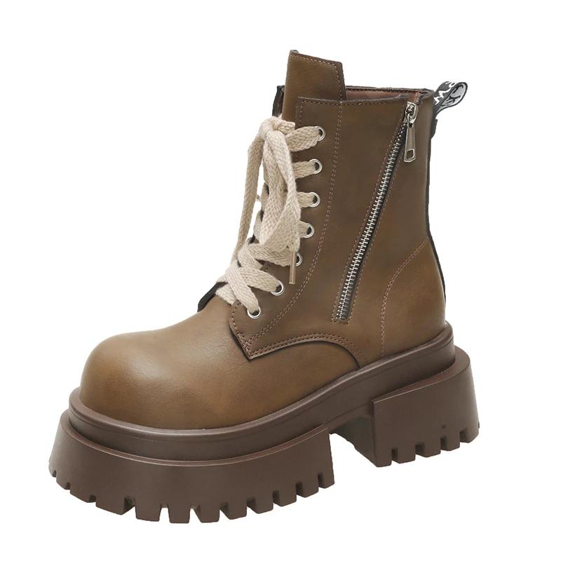 Модные женские ботильоны на толстой подошве 7 см, кожаные мотоциклетные ботинки на платформе, высокие каблуки, ботинки на танкетке, зимняя обувь в стиле панк, женские кроссовки