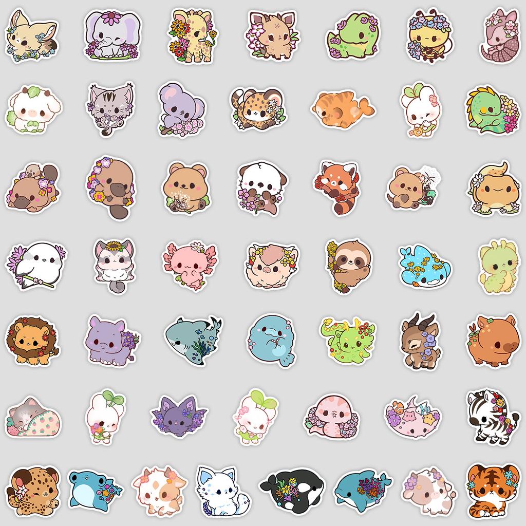 50 Cute Cartoon Animals Doodle Stickers Creative Animal Stickers Mobile Phone Computer Waterproof Decorative Stickers