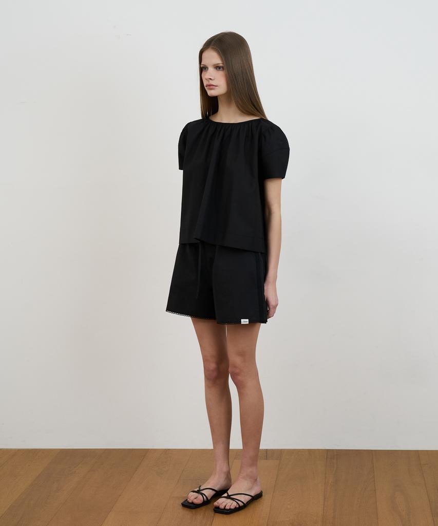DEHEVE Volume Shirring Blouse [Black]