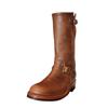Men's Leather Round Head Middle Top Cowhide Cowboy Boots Flat Bottomed Boots
