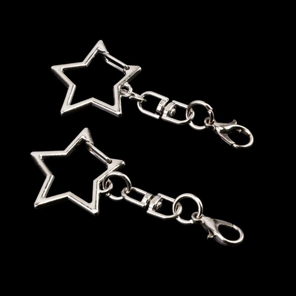 10pcs New Zinc Alloy Star Keyring Pendant Hollow Design DIY Crafts Key Chain Key Ring Hanging Buckle Multi-purpose Lobster Clasp