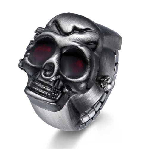 Lancardo Skull and Crossbones Ring Watch, One Size Fits All, with Cover, Analog, Easy To Read, Perfect for Everyday Life, Commuting, Christmas, Birthd