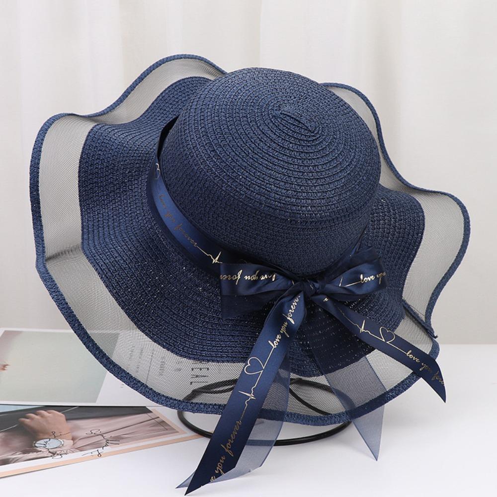 UV Protection Bow Straw Hat Weave Outdoor Visor Cap Fashion Sun Protection Cap  Vacation