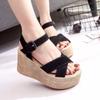 Women's Slope Heeled Thick Soled Sandals Shoes Summer Casual Sponge Cake Bottom Buckle Beach Sandals 35-40