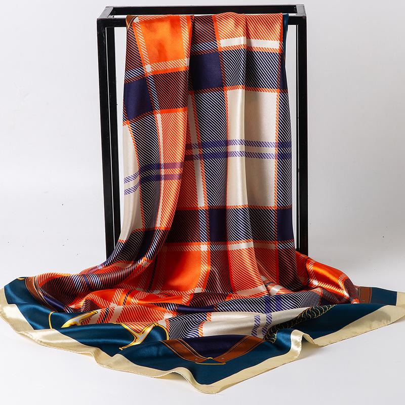 Spring/Summer New Women'S Silk Scarf 90 * 90cm Simulated Silk Twill Square Scarf Fashion Printed Large Square Scarf Professional Scarf