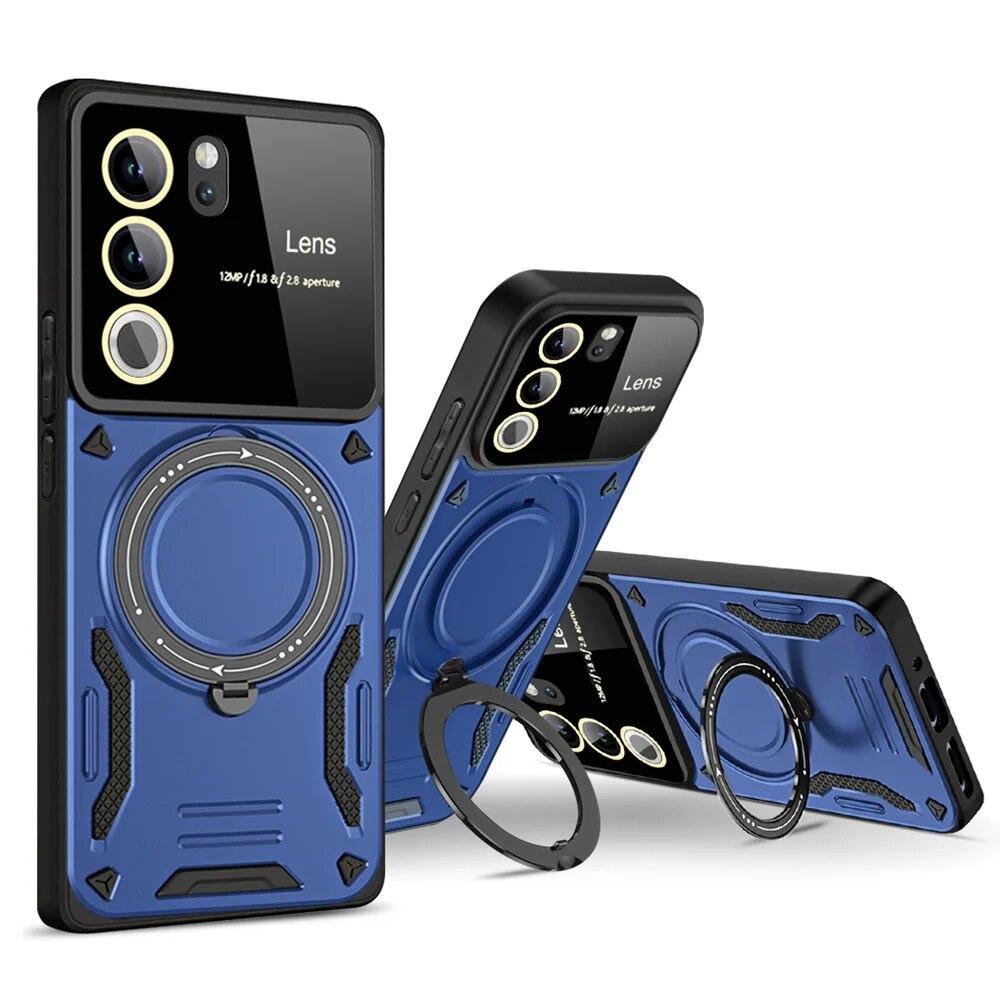 KEYSION Противоударный чехол для VIVO V29 5G V27 V27e, кольцевая подставка, защитная задняя крышка для камеры, задняя крышка телефона для VIVO Y36 4G Y35 Y22 Y22S Y16