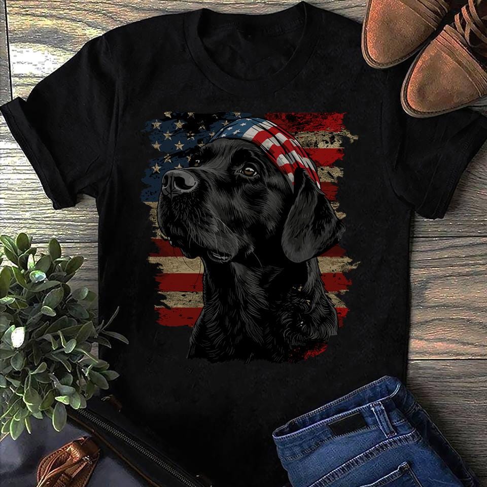 Patriotic Black Labrador T-Shirt: 4th of July American Flag Lab
