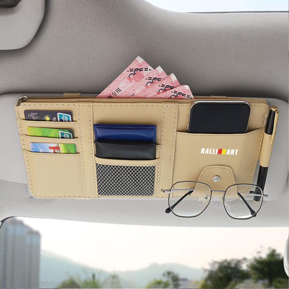 cxfnzt1 Car Sun Visor Organizer Glasses Clip Pocket Card Storage For Mitsubishi Ralliart Lancer Outlander ASX Competition Xpander Colt