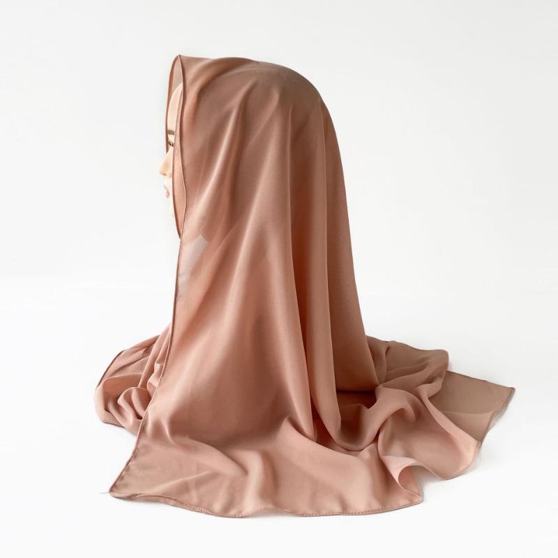 Малазийский однотонный этнический стиль атласный длинный шарф монохромный жемчужный шифоновый платок