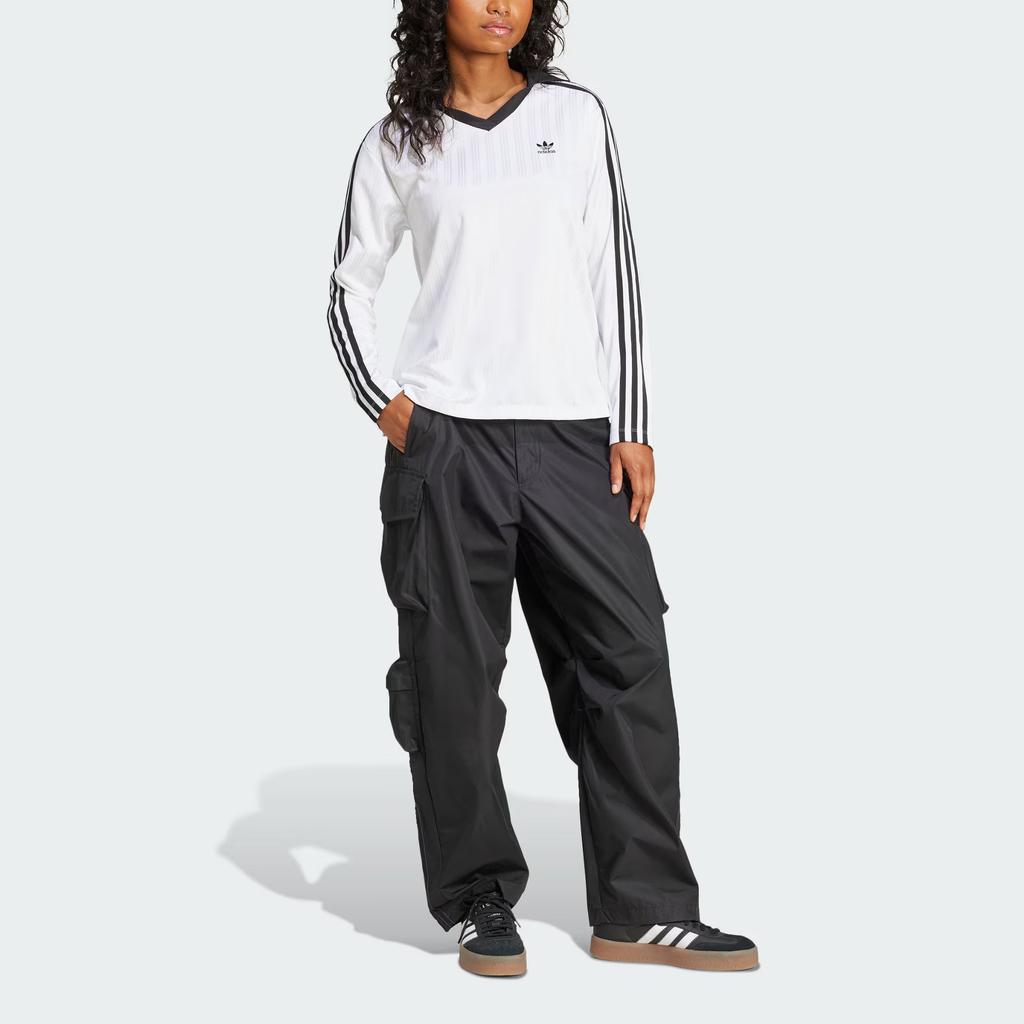 Adidas Футболка-поло Originals Adicolor Football Jacquard с длинным рукавом и логотипом в полоску, женские топы белого цвета JD2605