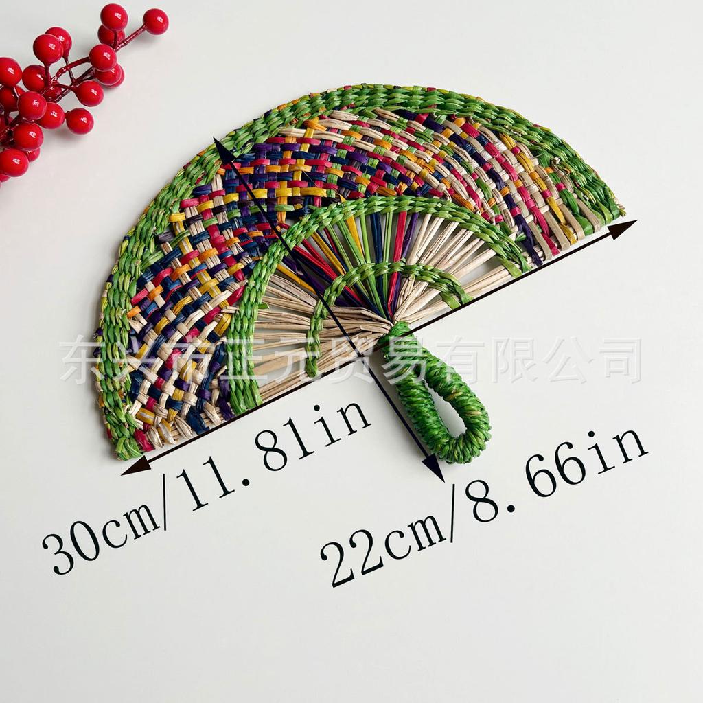 Straw fan, handmade seaweed fan, wall hanging fan, color decorative fan, summer hand crank fan, futon fan