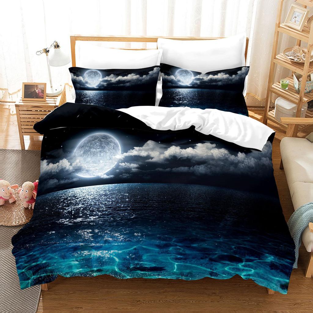 3D Digital Bedding Three-Piece Quilt Cover Landscape